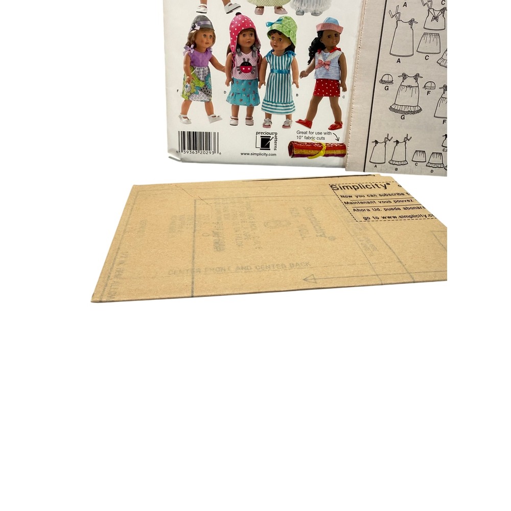 Simplicity Sewing Pattern 0293 18" Doll Clothes New Uncut Dress Hat Wardrobe DIY - Picture 5 of 11